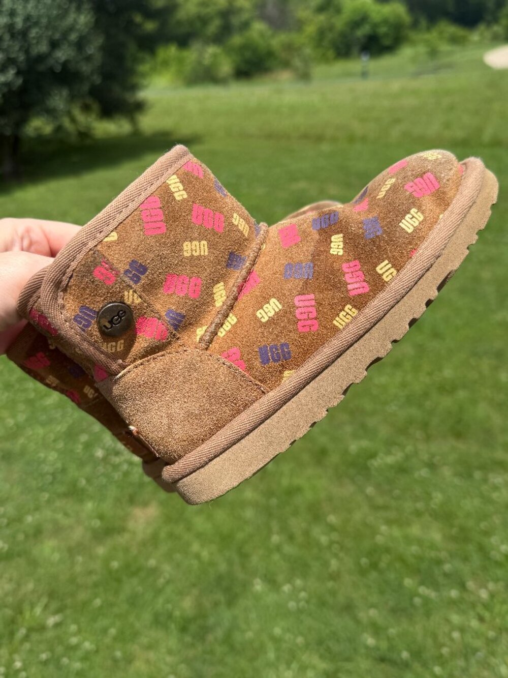 UGG Classic Mini Logo Print Boots Y2K Coquette Cozycore Size 11 3805